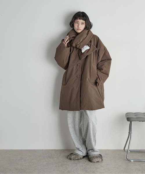 THE Yon ダウンコート ダウンジャケット ストールセットミドルパフ