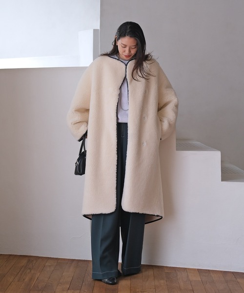 AKTE（アクテ） ノーカラーコート コート ロングボアコート レディース