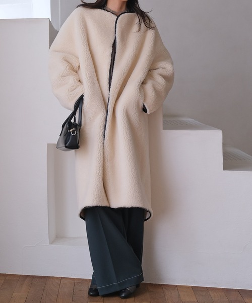 AKTE（アクテ） ノーカラーコート コート ロングボアコート レディース