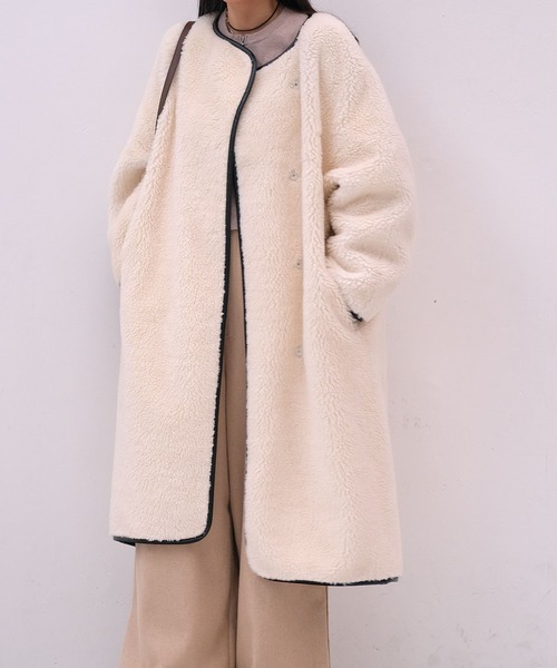 AKTE（アクテ） ノーカラーコート コート ロングボアコート レディース