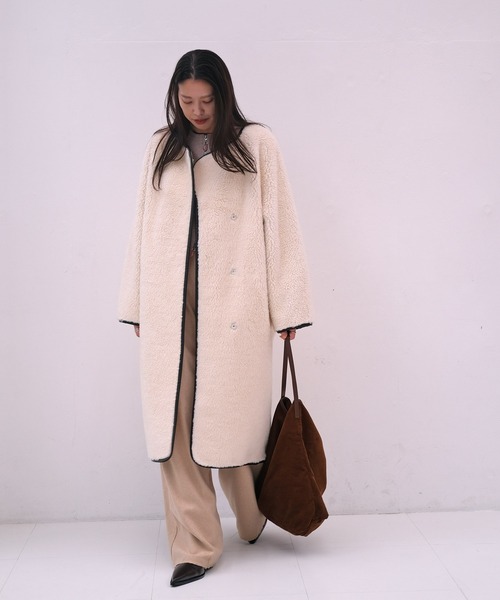 AKTE（アクテ） ノーカラーコート コート ロングボアコート レディース