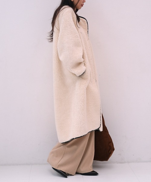 AKTE（アクテ） ノーカラーコート コート ロングボアコート レディース