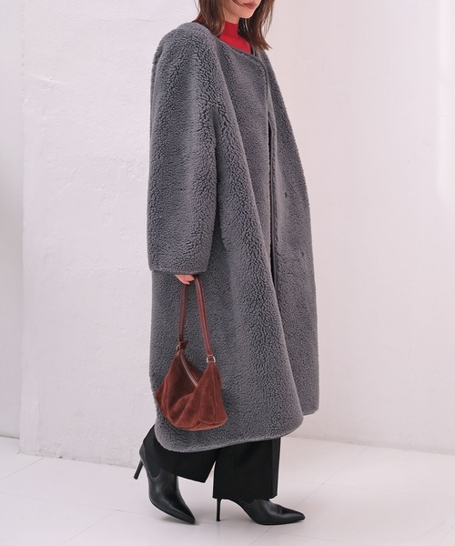 AKTE（アクテ） ノーカラーコート コート ロングボアコート レディース