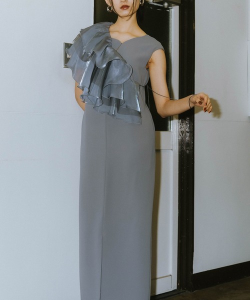 ANDRESD ドレス グロッシーマルチラッフルドレス / glossy multi