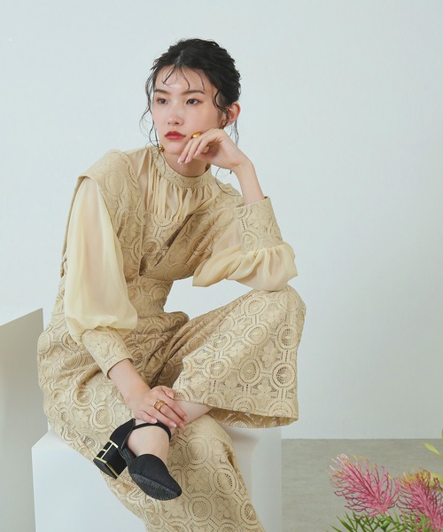 Kana パンツドレス 幾何学柄 レース セットアップ パンツ パーティー