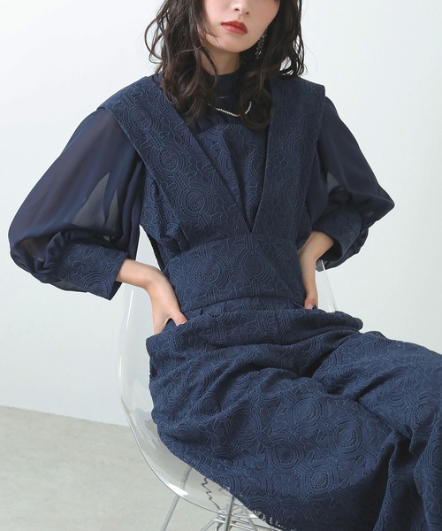 Kana パンツドレス 幾何学柄 レース セットアップ パンツ パーティー