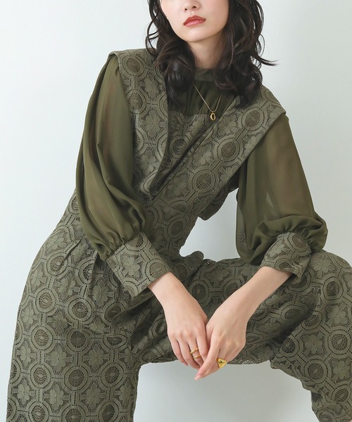 Kana パンツドレス 幾何学柄 レース セットアップ パンツ パーティー