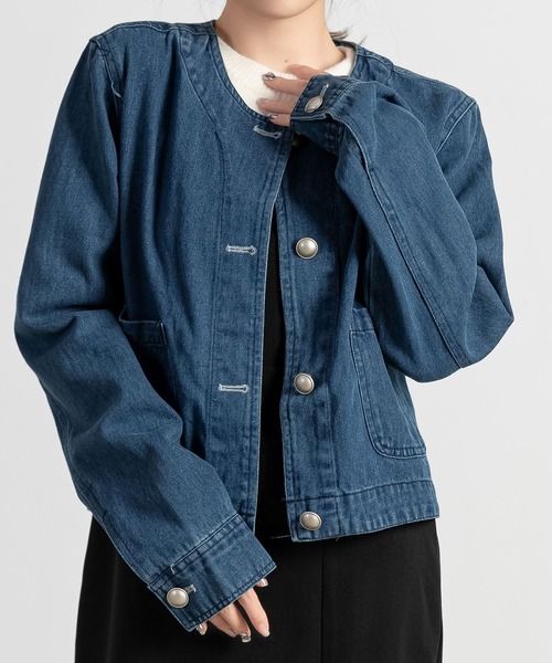 DAY CLOSET デニムジャケット gジャン レディース ノーカラーショート