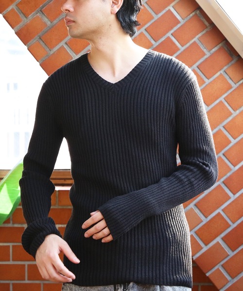 8 セーター ニット リブ編み Vネック ニットセーター メンズ