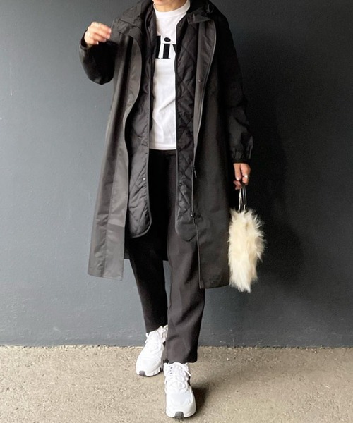 アウター 撥水＆防風＆防シワ フーディコート＆蓄熱中綿 キルティング