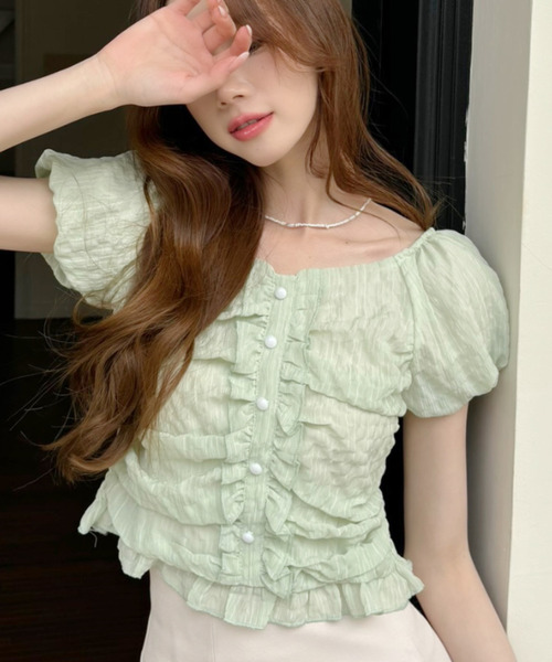 Atelier d'antan ミントグリーン半袖ブラウス Atelier d'antan ミント