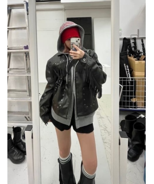 LAGUA GEM（ラグアジェム） コート アウター FRINGE FAUX LEATHER