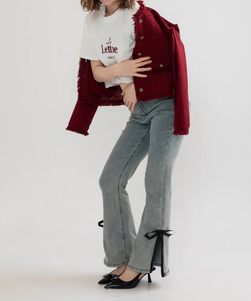 RANCLIC ジーンズ デニム デニムパンツ サイドスリットデニムリボン