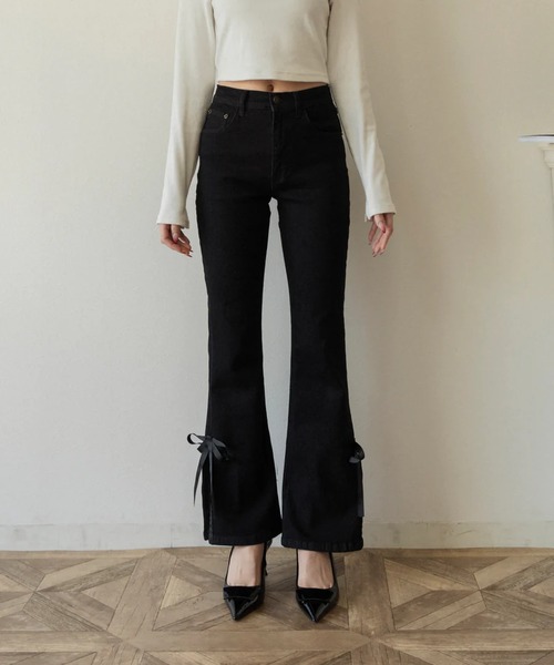 RANCLIC ジーンズ デニム デニムパンツ サイドスリットデニムリボン