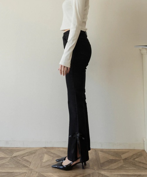 RANCLIC ジーンズ デニム デニムパンツ サイドスリットデニムリボン