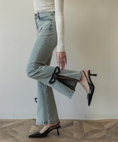 RANCLIC ジーンズ デニム デニムパンツ サイドスリットデニムリボン