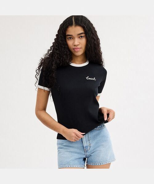 COACH（コーチ） tシャツ シグネチャー リンガー Tシャツ レディース
