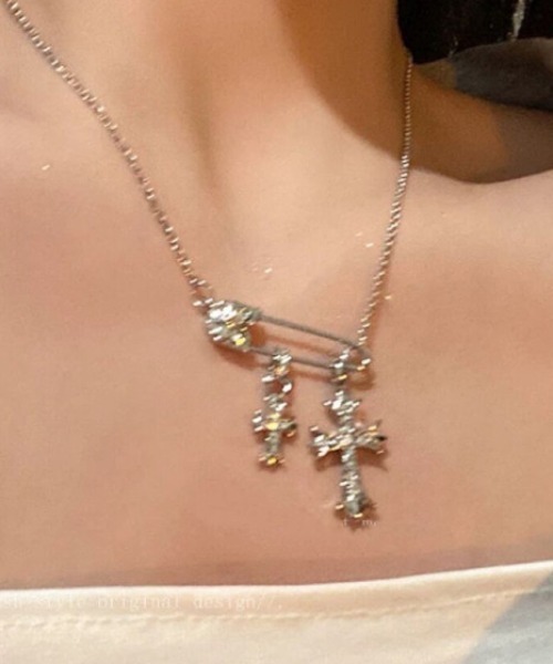 MASHIRO ネックレス 「MASHIRO」クロスアクリルストーン2連チョーカー