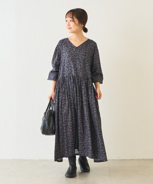 BEARDSLEY（ビアズリー） ワンピース リーフプリントギャザー