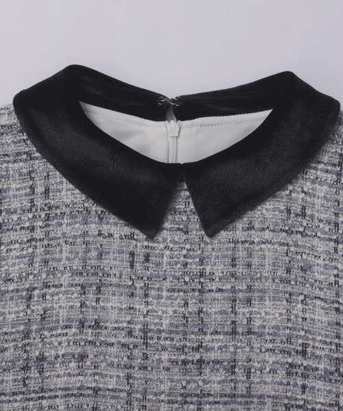 Fit more（フィットモア） ツイードベロアカラーペプラムトップス