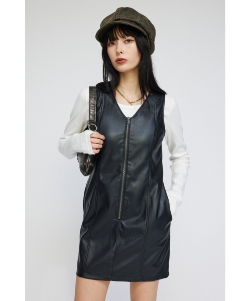 LAGUA GEM（ラグアジェム） ワンピース FAUX LEATHER ZIP ミニ