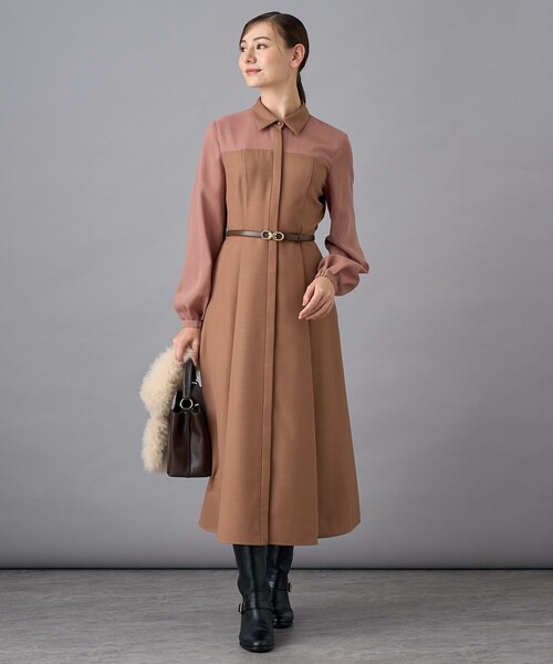 ANAYI（アナイ） シャツワンピース シアーコンビフレア ワンピース