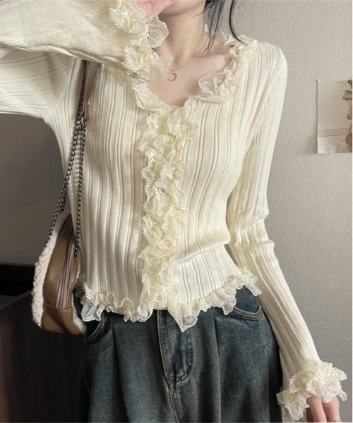 gossip!ロサンゼルス ニット セーター Y2K レース長袖 ニットトップス