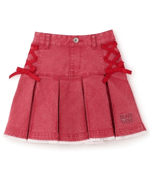 mezzo piano スカート レースアップリボン タックプリーツスカート