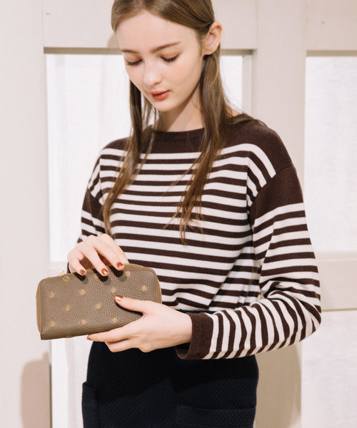 perche（ペルケ） 財布 perche / 牛革ドット刺繍ラウンド長財布