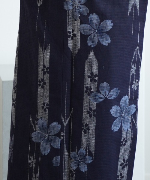 utatane 浴衣 浴衣3点セット 綿麻×紅梅 藍色に桜矢絣 レディース