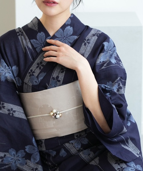 utatane 浴衣 浴衣3点セット 綿麻×紅梅 藍色に桜矢絣 レディース