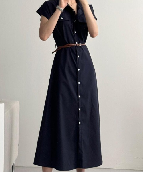 ワンピース シャツカラーショートスリーブ チェストポケットフロント