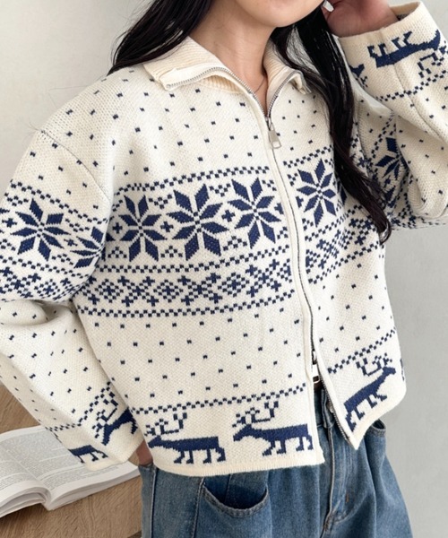 CLEA ニット セーター ノルディックカウチンジップニットカーディガン