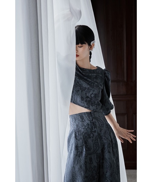 etoll.（エトル） パンツドレス ジャガードクロップブラウス＆タック