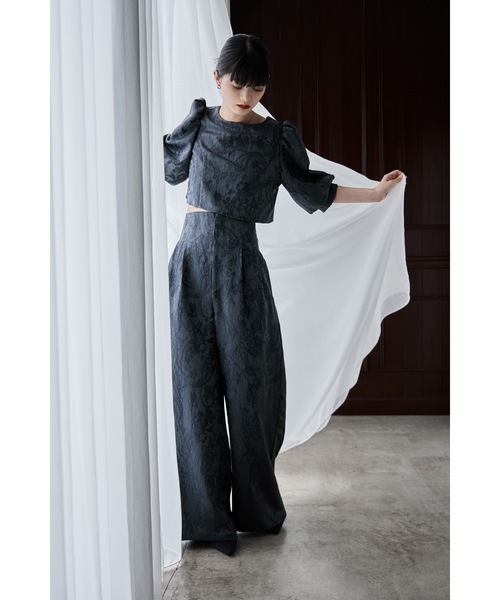 etoll.（エトル） パンツドレス ジャガードクロップブラウス＆タック