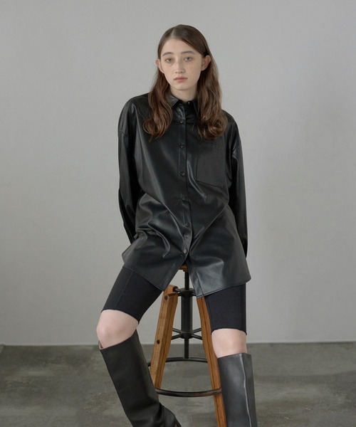 MINERTE ブラウス シャツ 「MINERTE」fake leather shirt / フェイク