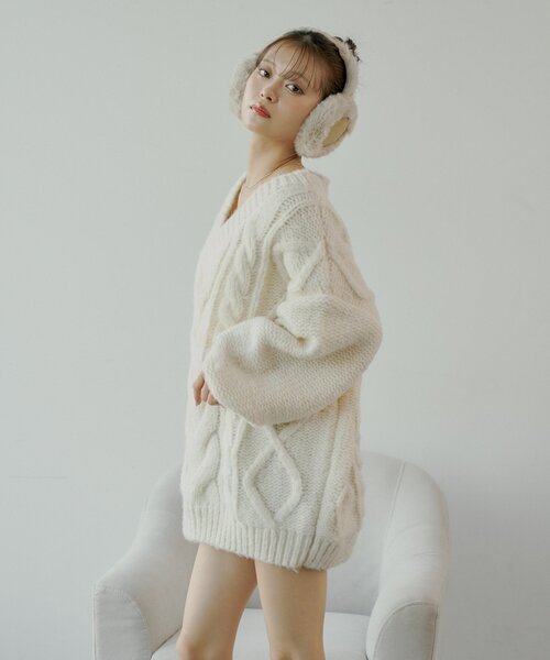 Chico（チコ） ワンピース ケーブルVルーズニットワンピース