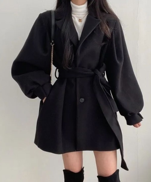 トレンチコート コート ウエストベルト付きショートAラインコート