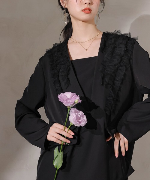 Kana パンツドレス チュールフリル ジャケット ワイドパンツ 2点セット