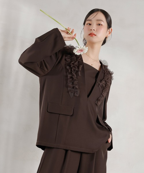 Kana パンツドレス チュールフリル ジャケット ワイドパンツ 2点セット