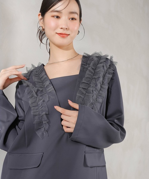 Kana パンツドレス チュールフリル ジャケット ワイドパンツ 2点セット