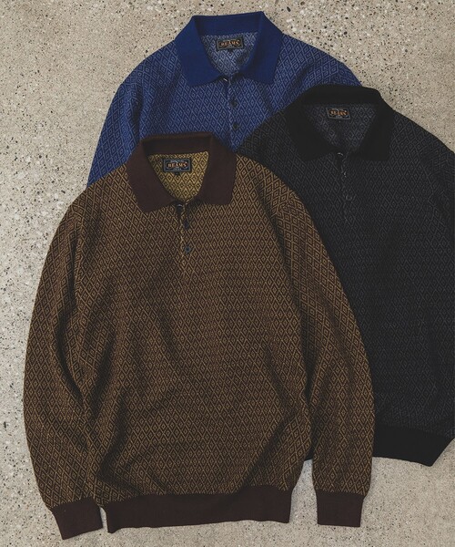 BEAMS+（ビームスプラス） ポロシャツ ダイヤモンド パターン ニット