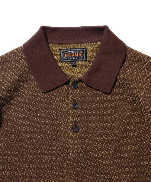 BEAMS+（ビームスプラス） ポロシャツ ダイヤモンド パターン ニット
