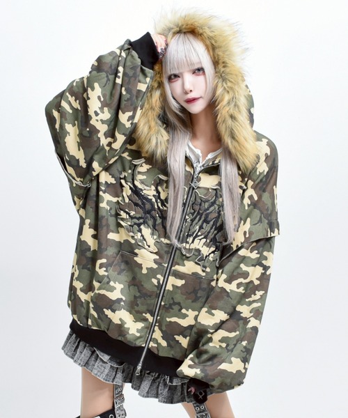 REFLEM（レフレム） パーカー 「REFLEM/レフレム」ファー付き総柄ZIP