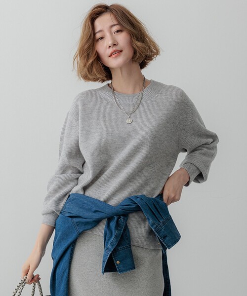 ニット セーター 「洗える」ウールカシミヤ クルーネック レディース