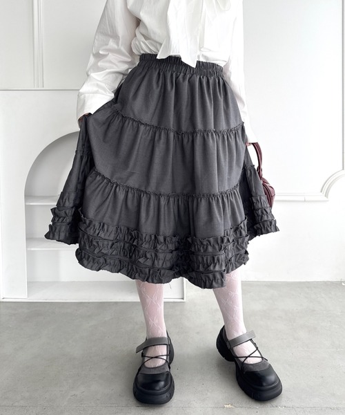 Loueme スカート 裾フリルティアードミディスカート : ZOZOTOWN Yahoo