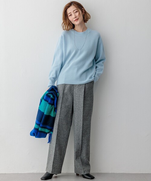 ニット セーター 「洗える」ウールカシミヤ クルーネック レディース