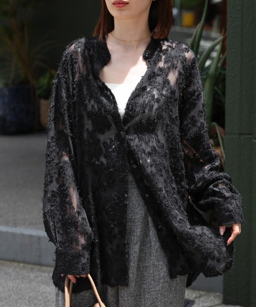 sakishimatokyo ブラウス シャツ ジャガードフラワーブラウス / シアー