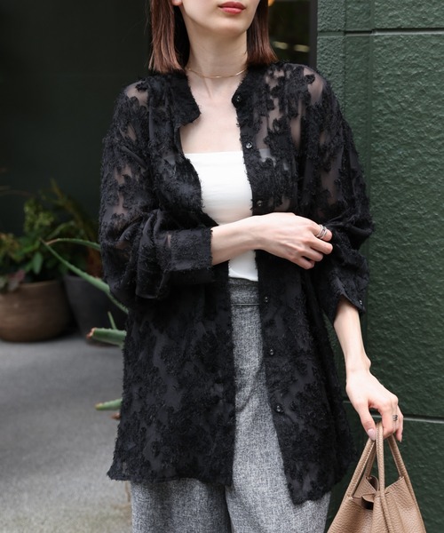 sakishimatokyo ブラウス シャツ ジャガードフラワーブラウス / シアー