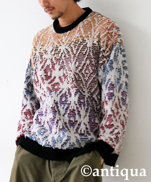 antiqua（アンティカ） ニット セーター 和模様ニットプルオーバー
